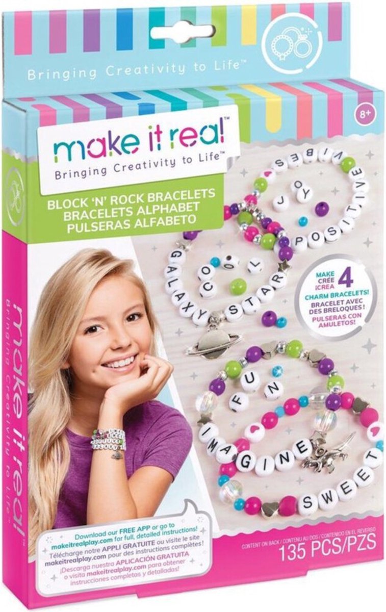 Make It Real - diy blokletter sieradenset - maak 4 unieke armbanden met letters