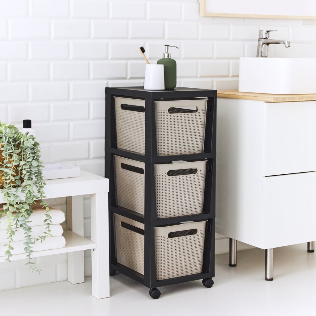 Rotho tower brisen design ladekast 3x16l met wielen cappuccino