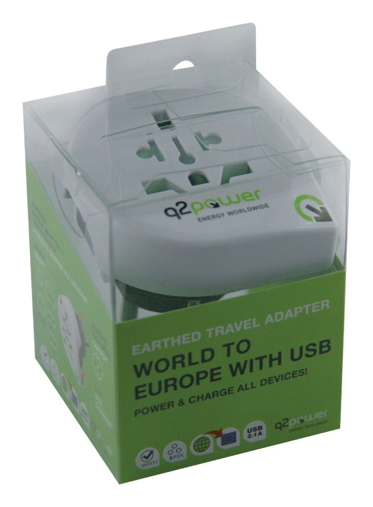 Q2 Power 1.100110 reisadapter wereld-naar-europa usb geaard
