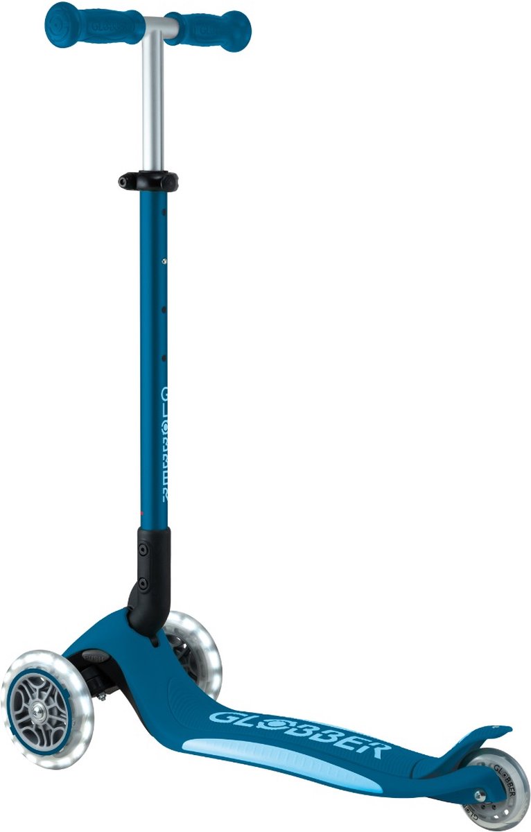 Globber 3-wiel step - primo foldable plus lights petrol blue - blauw - lichtgevende wielen - vouwbaar - in hoogte verstelbaar - vanaf 3 tot 9 jaar