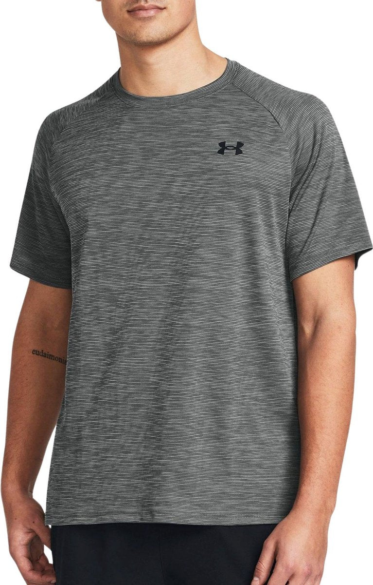 Under Armour ua tech texturood ss heren sportshirt - grijs - zwart