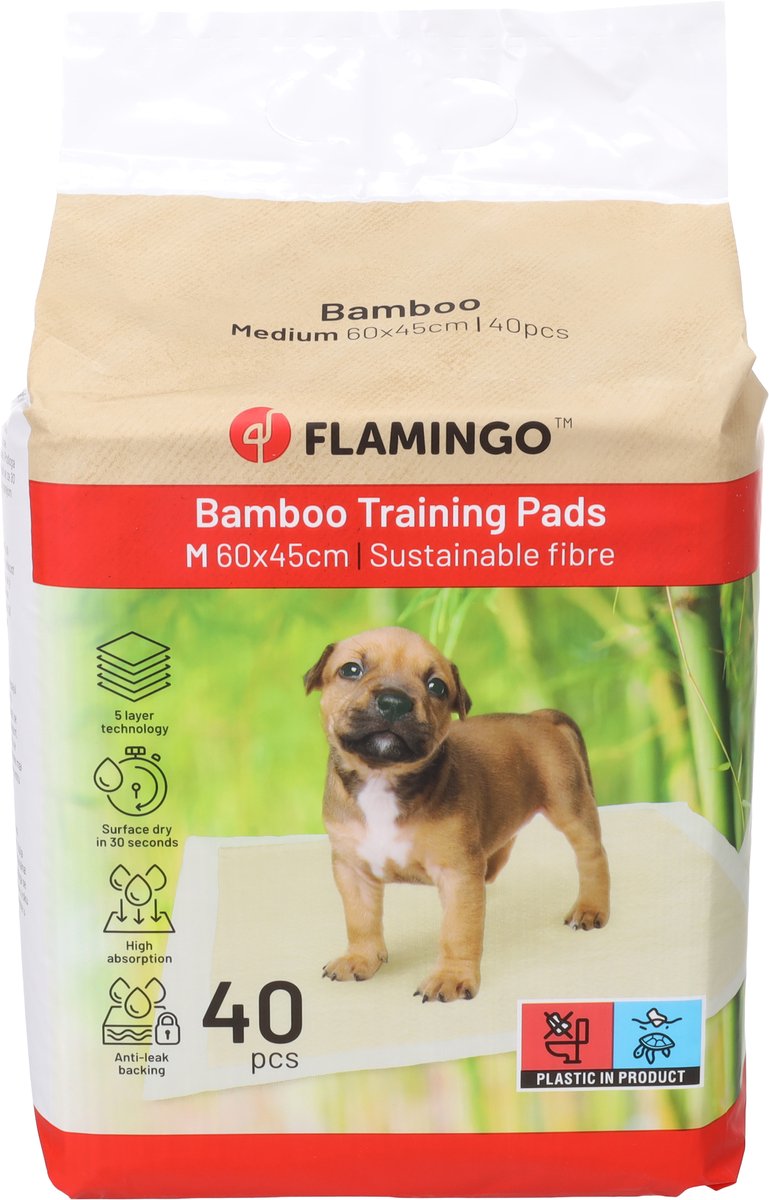 Flamingo Puppy pads – trainingsmat bamboo padu beige m – 60x45 cm – 40 stuks – bamboe zindelijkheidsmat voor puppy’s honden – super absorberend sneldrogend