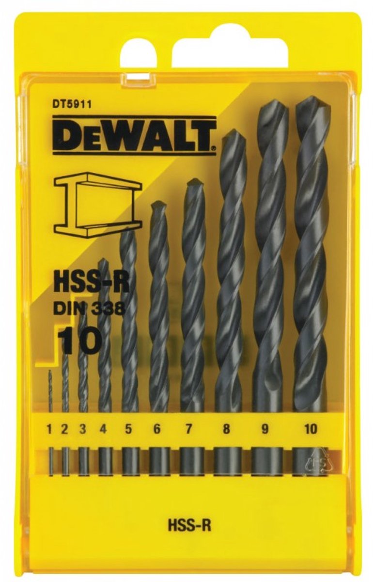 DeWalt dt5911 10 delige hss-r metaalborenset in cassette
