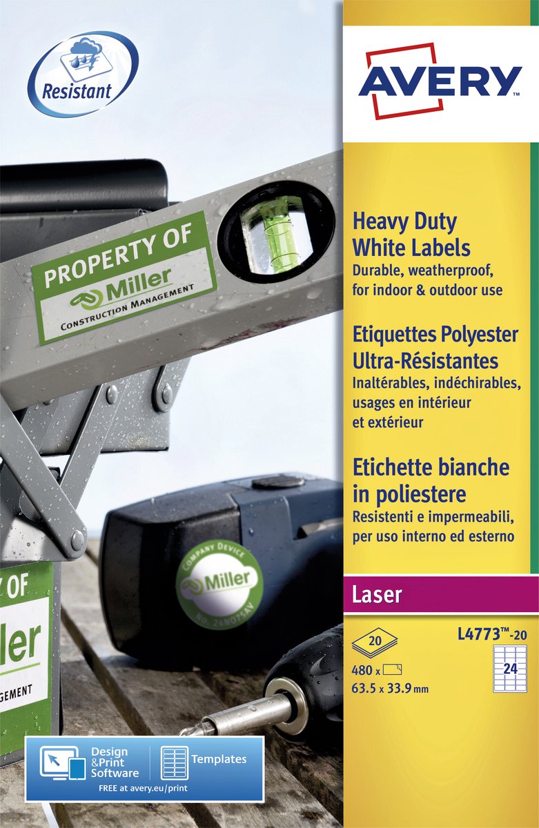 Merkloos Sans Marque Avery white heavy duty labels - laser - l4773