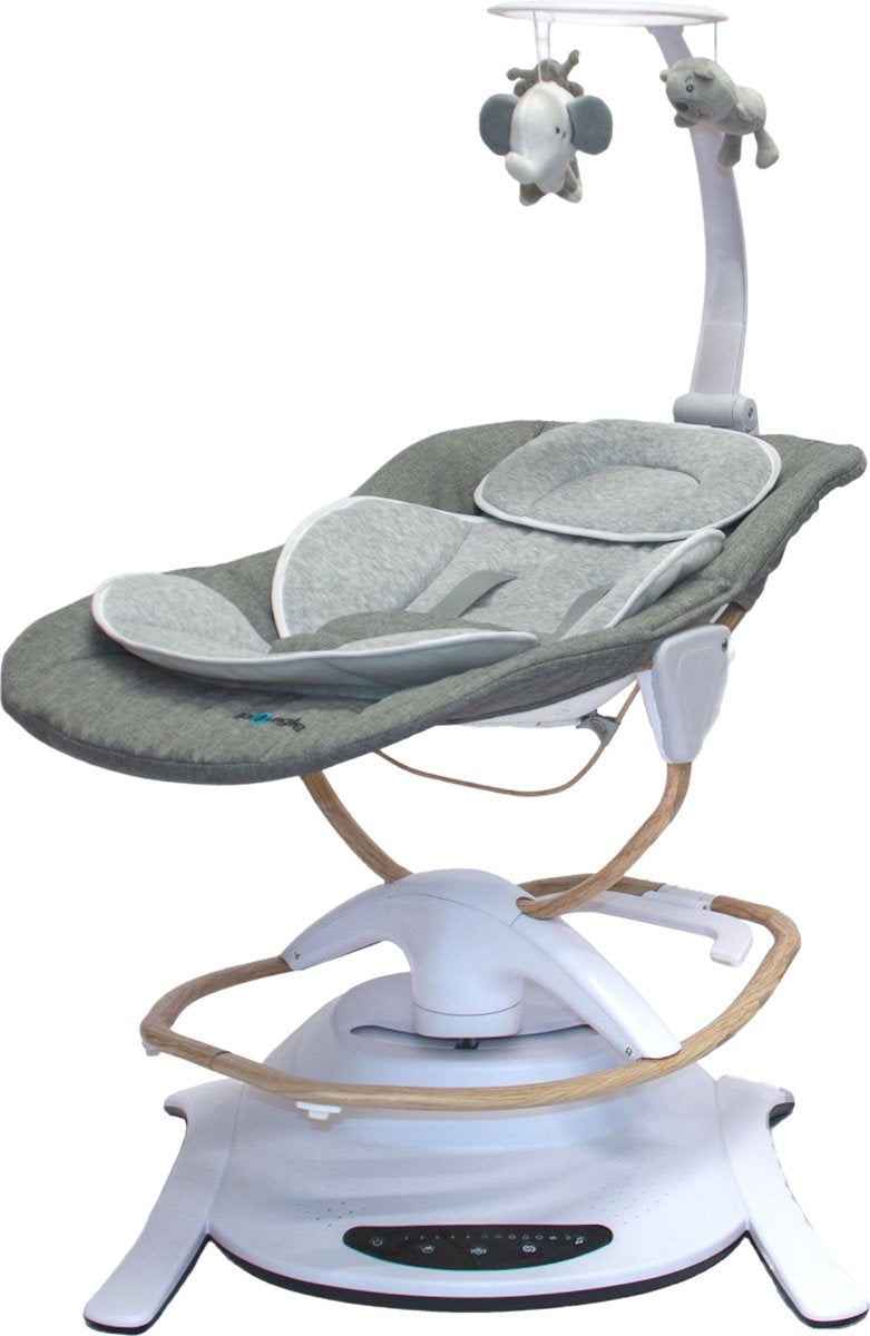 Bo Jungle pure white swinging rocker with removable bouncer and 5-point harness - adjustable sea - removable rocker - timer - remote control