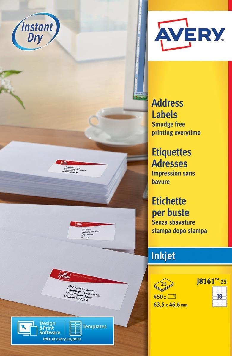 Avery Huismerk j8161-25 inkjet printer etiket 63,5x46,6mm