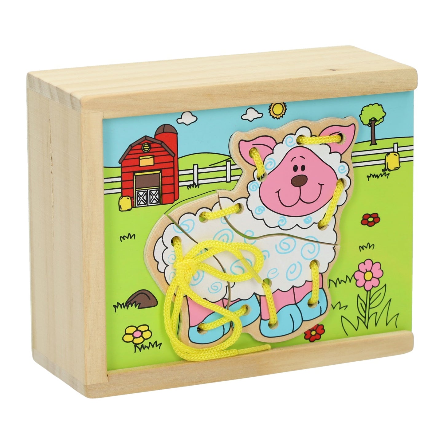 Lobbes Houten rijgpuzzel boerderij, set van 4