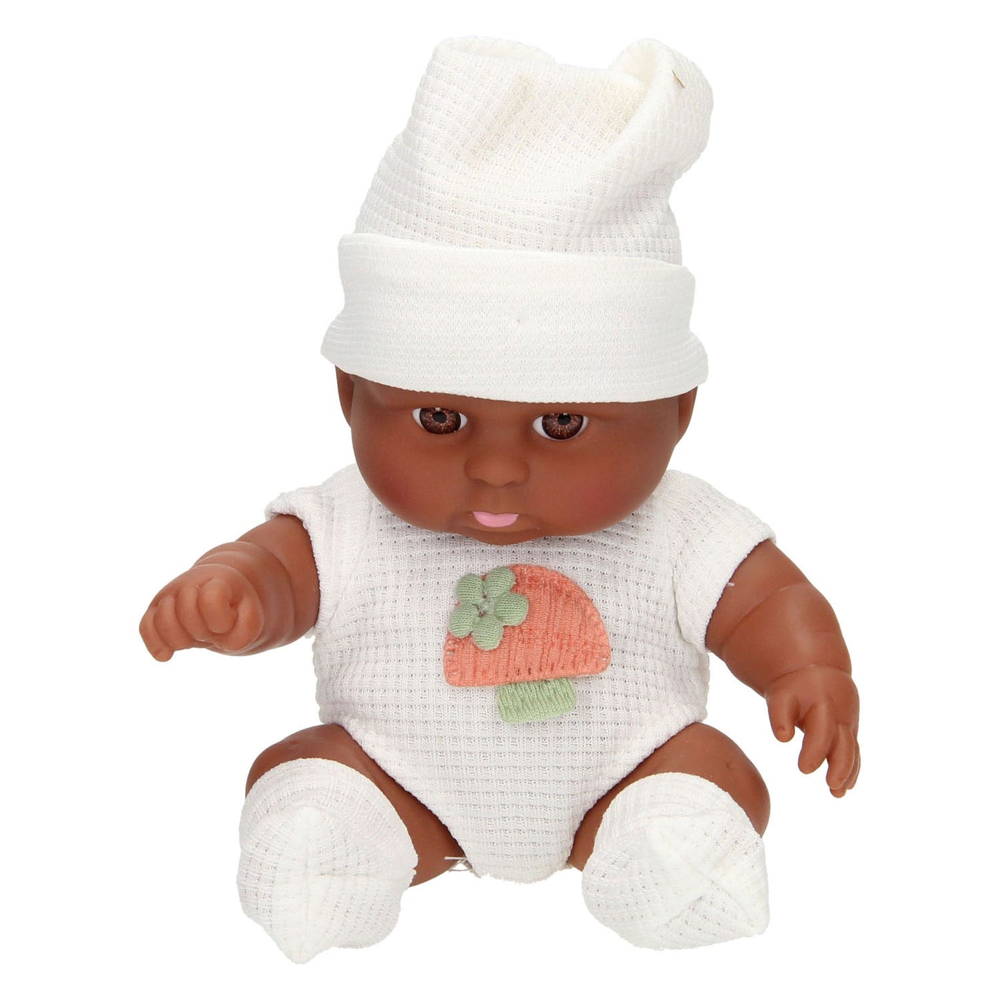 Lobbes Babypopje met wafelpakje en muts