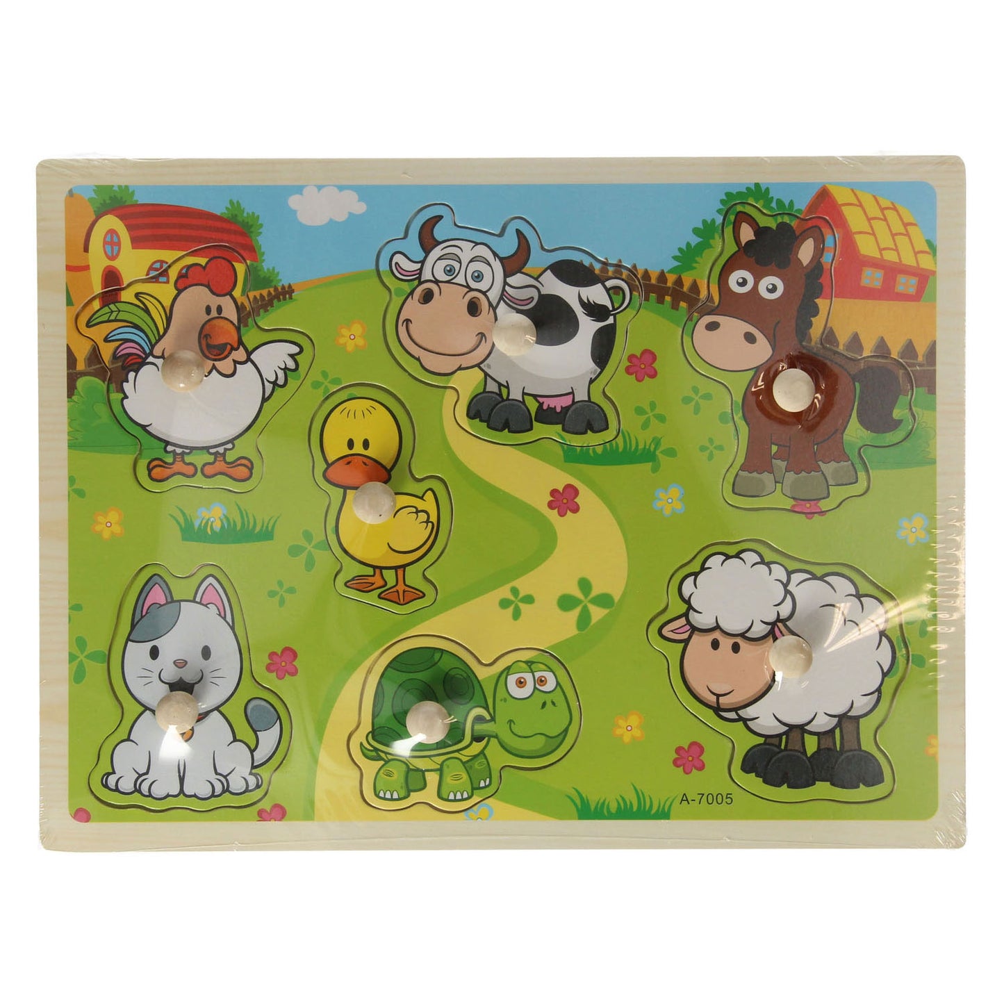 Lobbes Houten noppenpuzzel boerderijdieren, 7st.