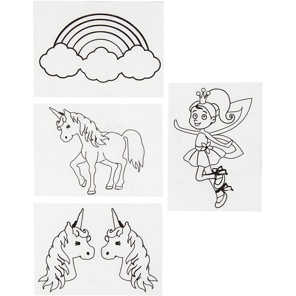 Creativ Company Https: www.cchobby.nl vellen-krimpfolie-met-motieven-unicorn-vel-10-5x14-5-cm-dikte-0-3-mm-mat-transparant-4-vel-1-doos