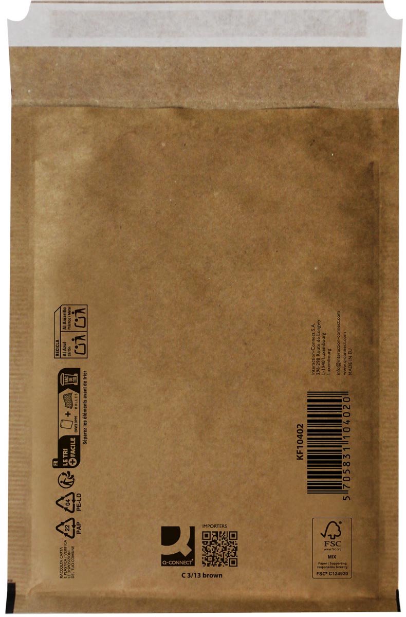 Q-CONNECT luchtkussenenveloppen, bruin, 3-c, 170 x 225 mm, doos van 100 stuks