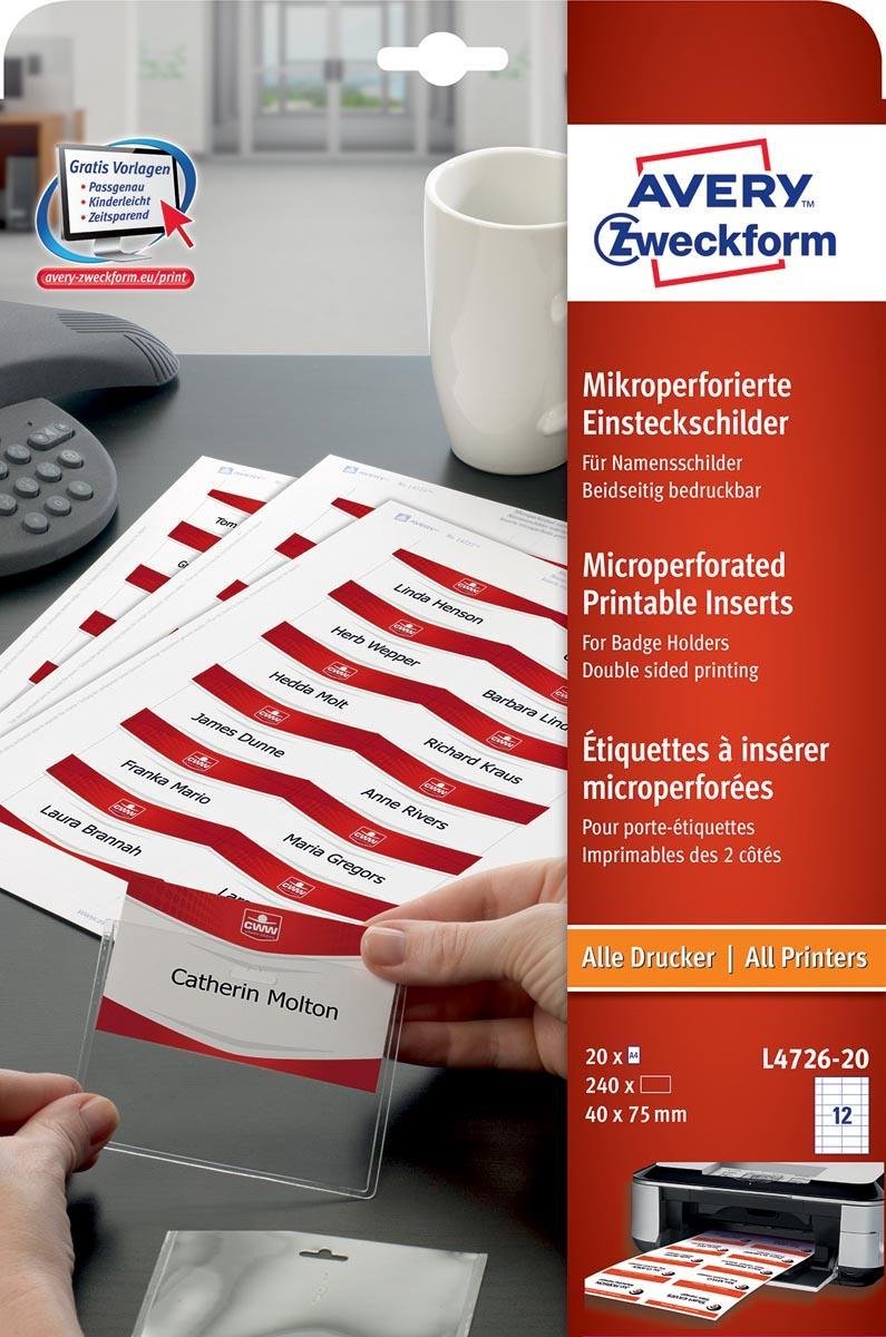 Avery Badge insteekkaart 40x75mm 190grs 20 vel