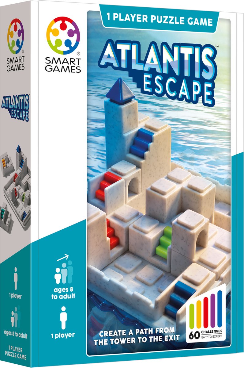 SmartGames atlantis escape - compact 3d denkspel - 60 mythische uitdagingen - reisspel solospel - vanaf 7 jaar