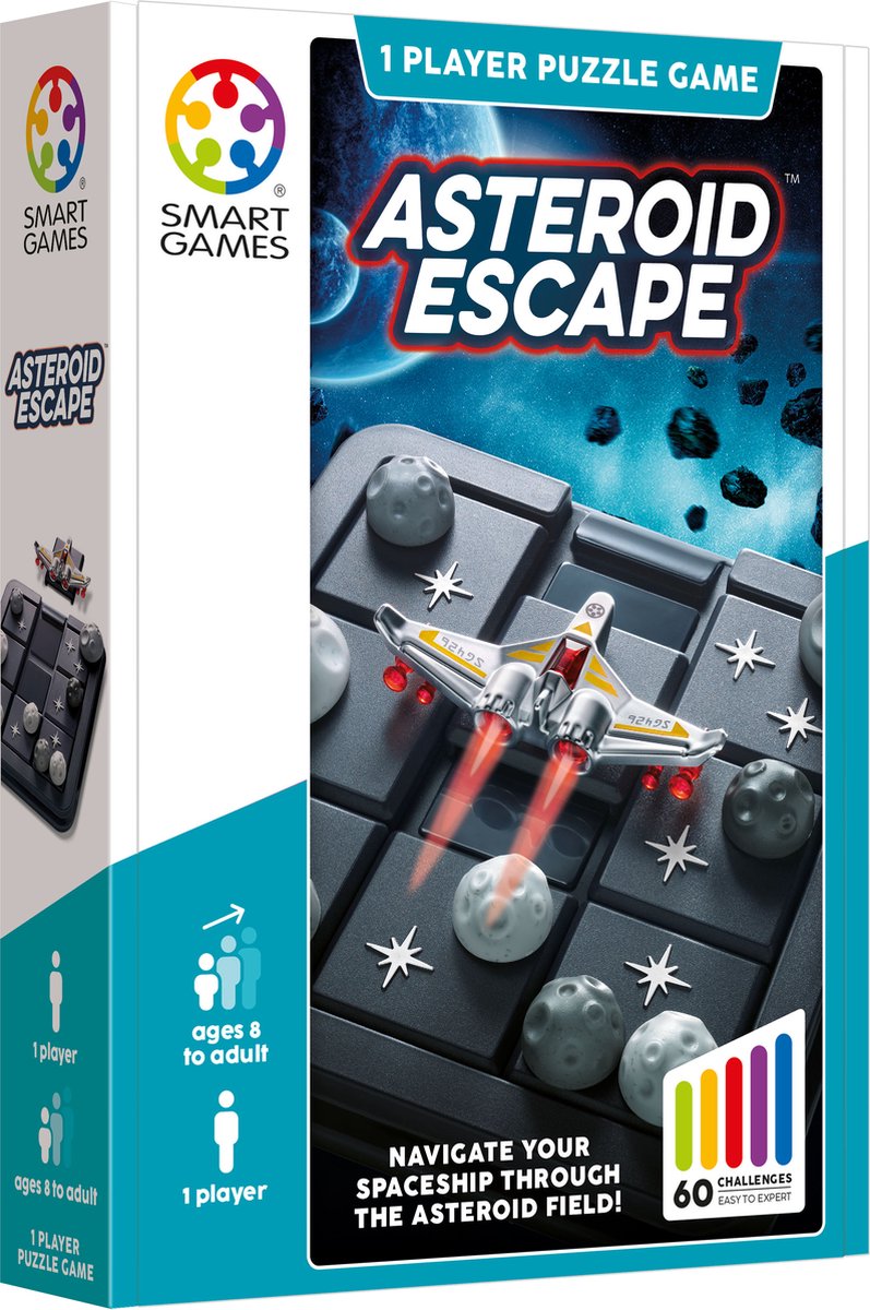 SmartGames asteroid escape - compact schuifpuzzel denkspel - 60 educatieve ruimtevaart uitdagingen - reisspel solospel - vanaf 8 jaar
