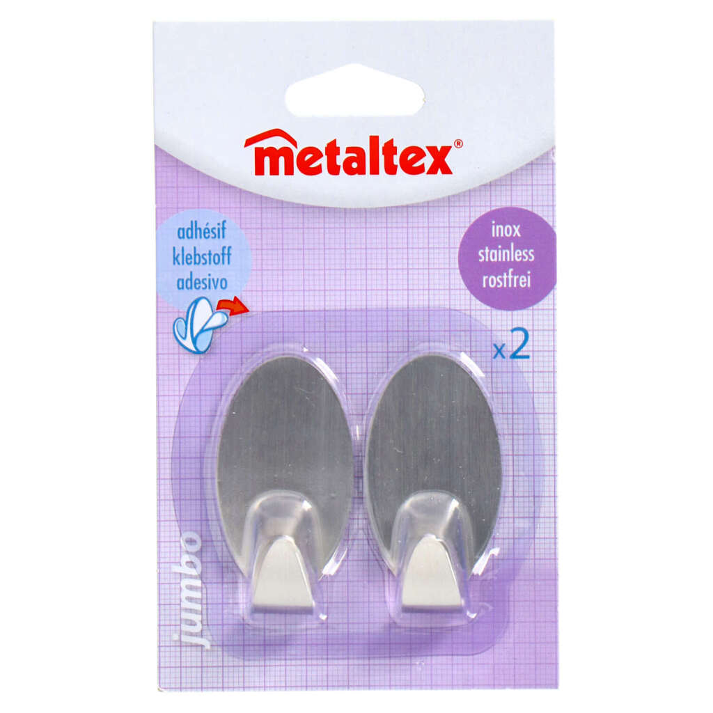 Metaltex ovalen plakhaken 2 stuks rvs