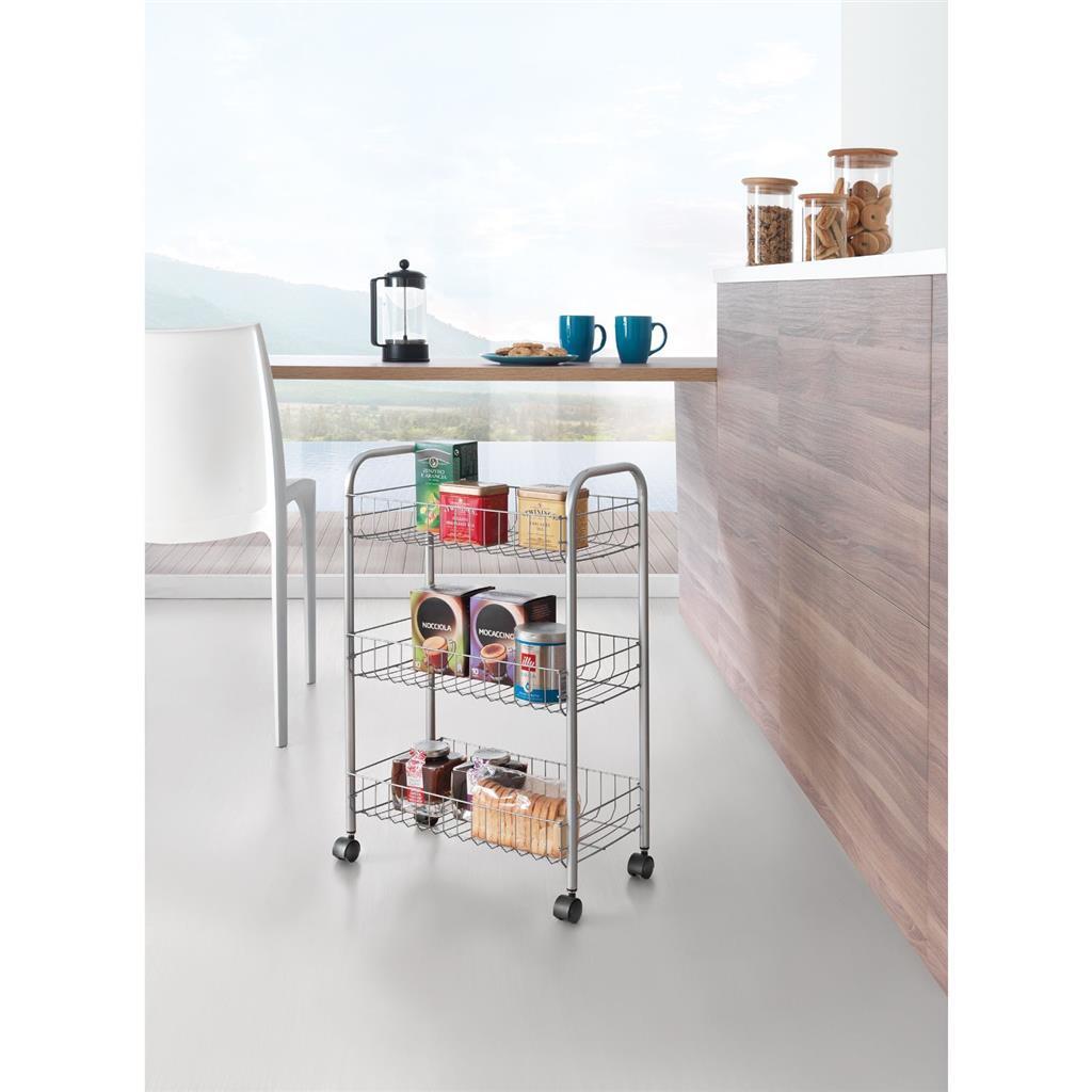 Metaltex Tomado keuken badkamer opbergtrolley lugano 41x23x63 cm wieltjes