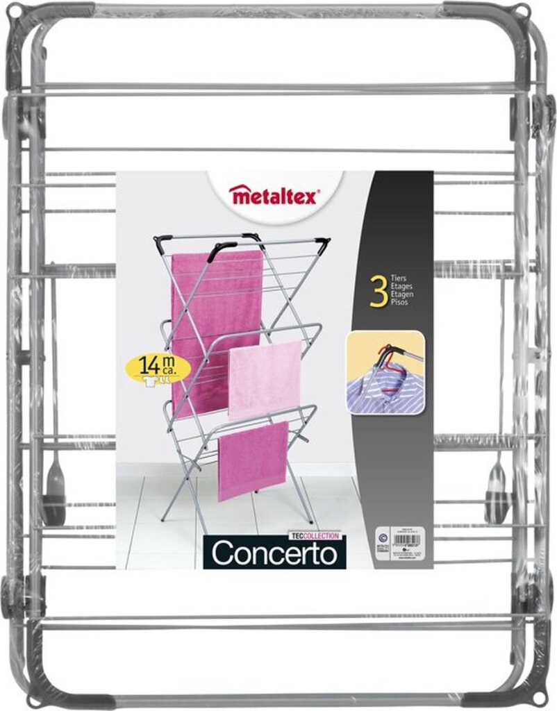 Tomado-Metaltex Tomado metaltex concerto droogrek 14 meter zilver met haakjes voor kledinghangers