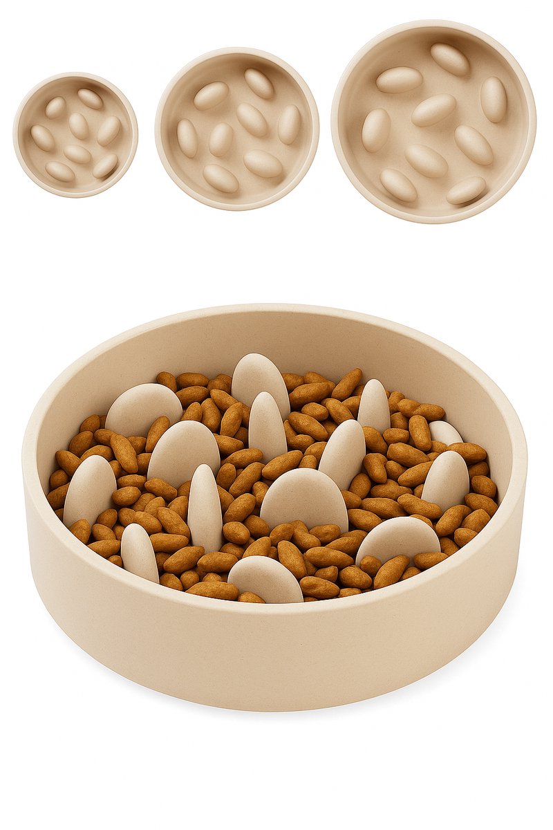 Flamingo Anti schrokbak hond – slow feeder – voerbak hond – ø17,5 cm – 790ml – voerbak greni – beige – rond