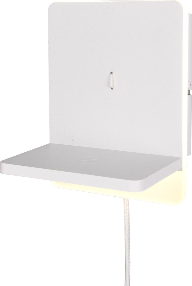 TRIO fairfield - wandlamp - wit mat - incl. 1x smd 9w - usb-poort met oplaadfunctie - dimschakelaar - wandmontage - niet extern dimbaar - inductief laadstation - geschikt voor vaste montage of stekker - usb-c-aansluiting met oplaadfunctie