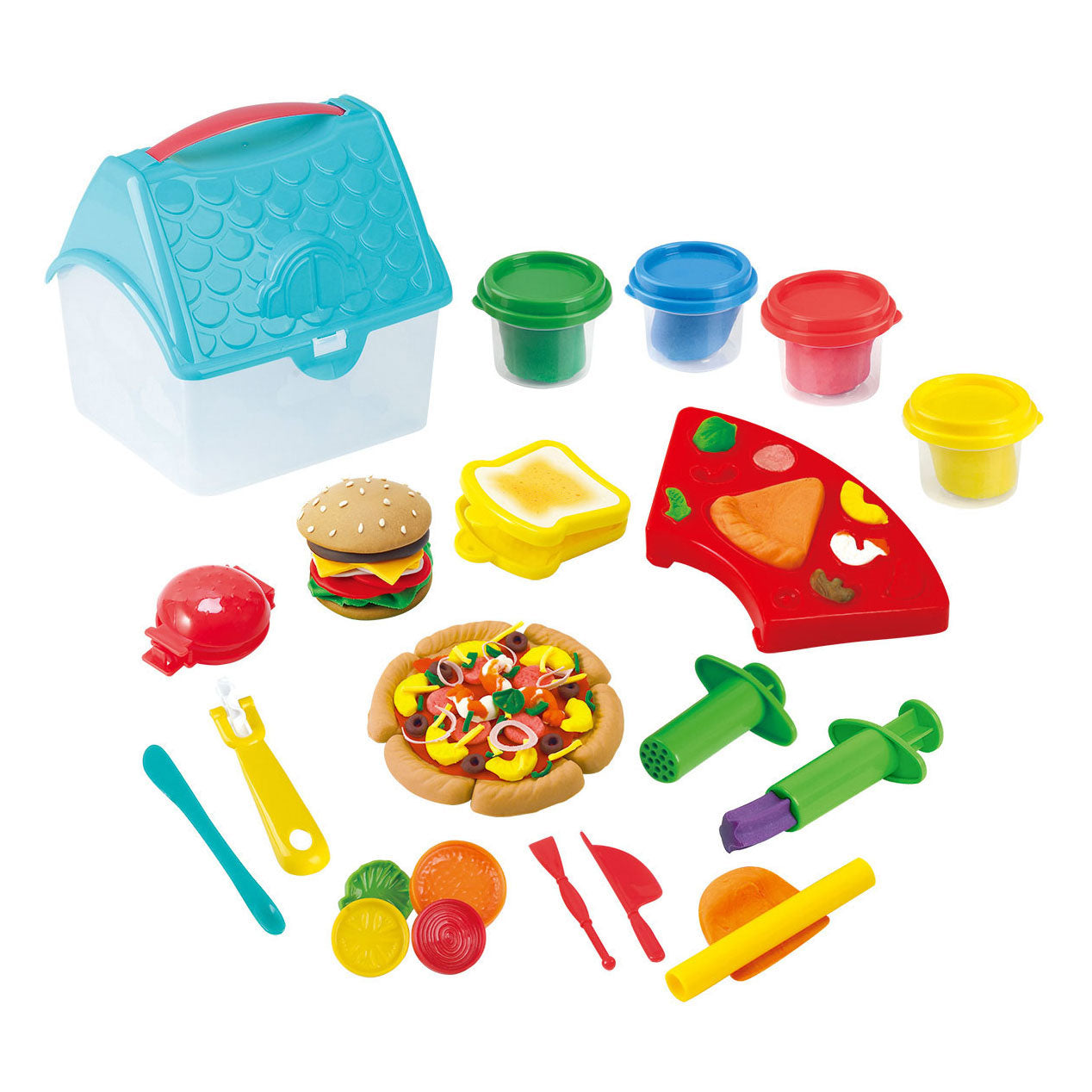 Playgo hamburger en sandwich kleiset in opbergdoos - 4 kleipotjes