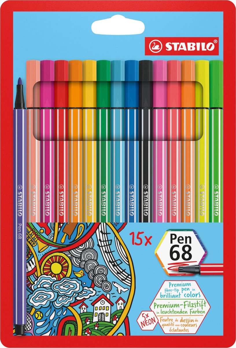 STABILO pen 68 - viltstift - set met 15 stuks
