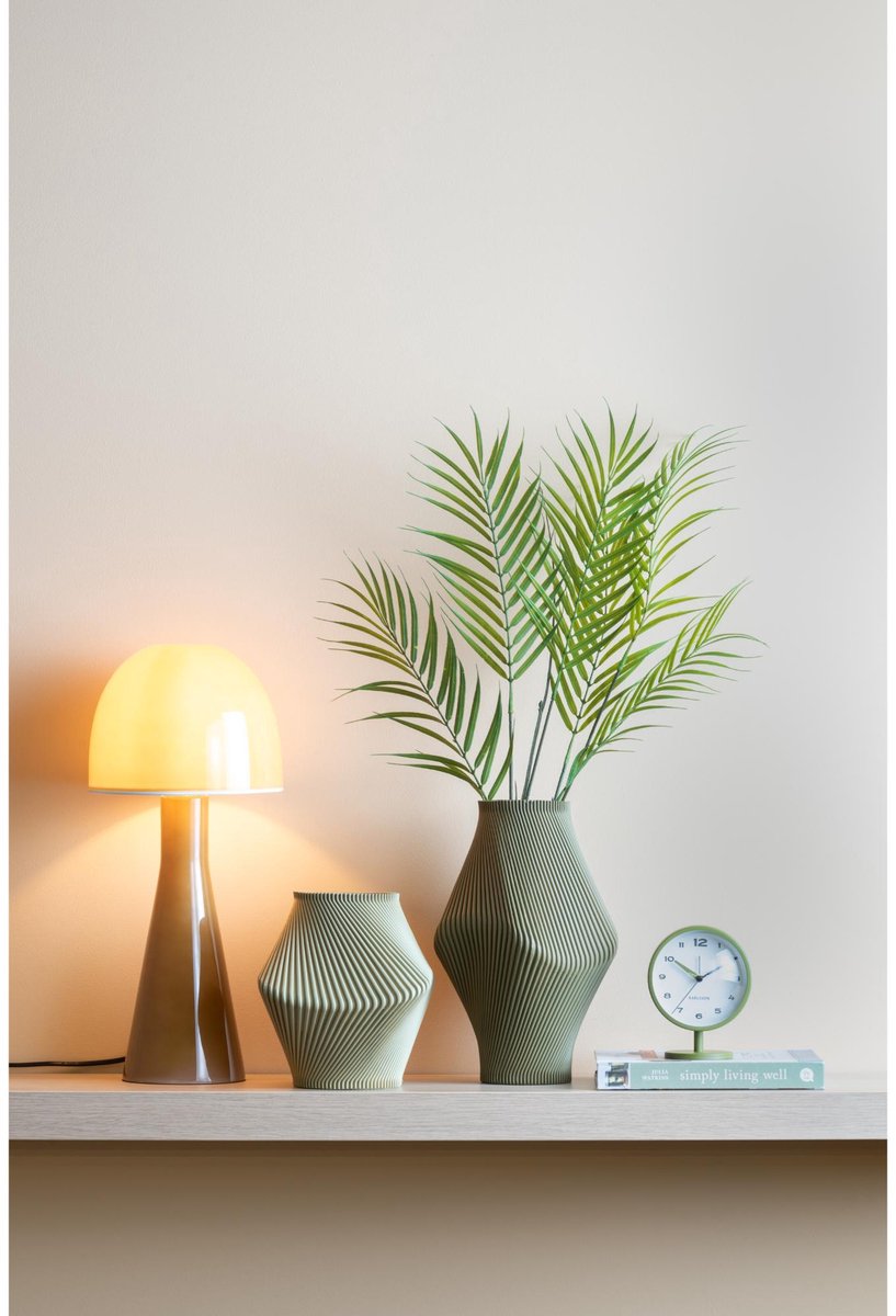 Present Time vaas twisted rib - legergroen - ø16cm - polyresin - scandinavisch - bloemenvaas - woondecoratie - decoratieve vaas voor woonkamer of slaapkamer