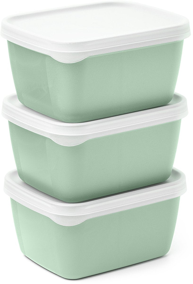 Amuse Optifridge bio vershoudbakjes - 3x900ml - bioplastic bewaarbakjes met deksel - stapelbare bewaardozen - meal prep bakjes - bpa-vrije vershouddoos - groen - 122x153x120mm