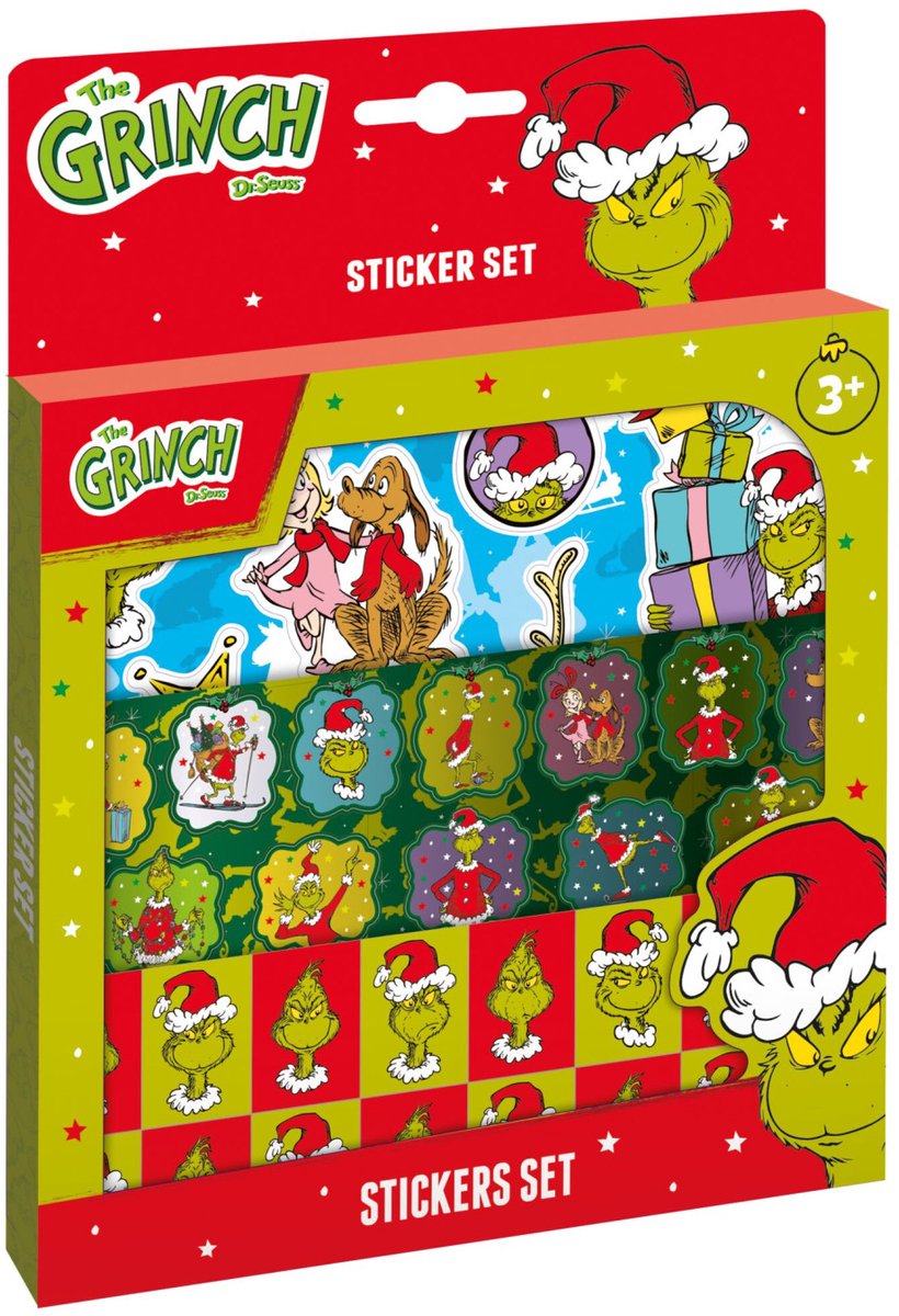 Totum The grinch stickerset 3 vellen stickers met speeldecor - speelgoed jongens en meisjes vanaf 3 jaar - kaarten maken
