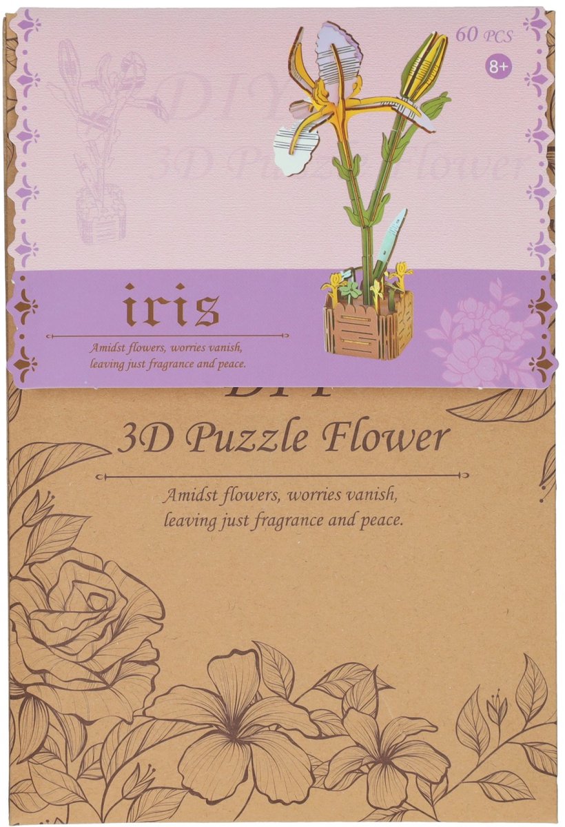 Lobbes Speelgoed BV Lobbes houten bouwpakket 3d iris bloemen 60-delig knutselset.