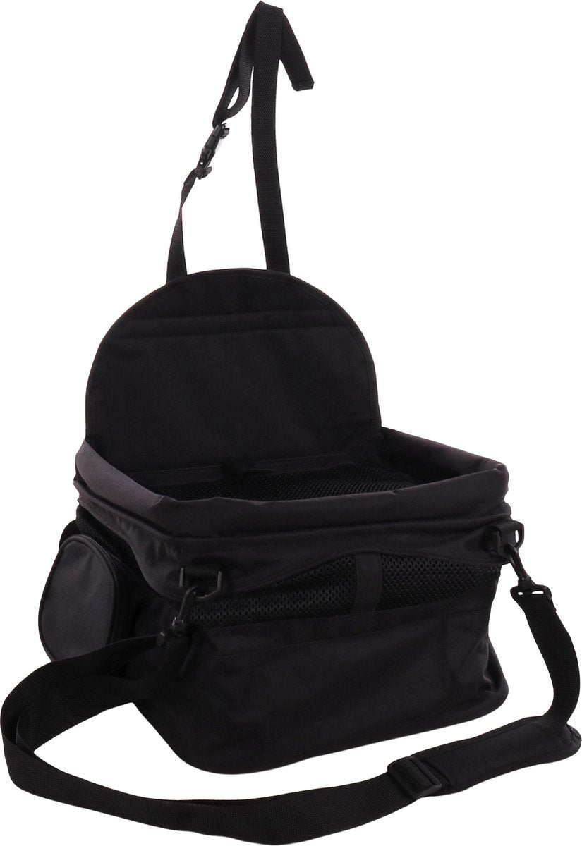 Flamingo Autostoel hond – autostoel andor zwart – 36x36x26cm – opvouwbaar met ventilatie veiligheidsriem – compact stevig