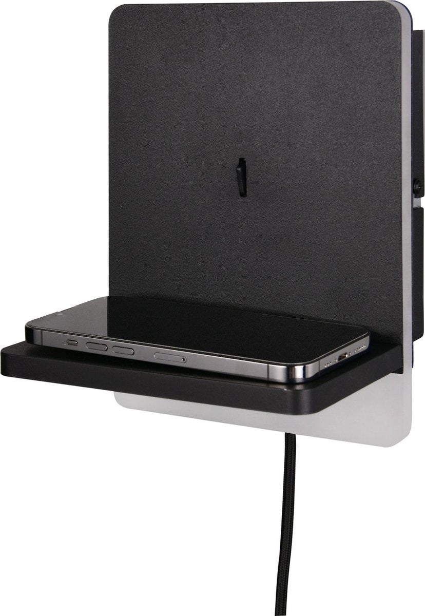 TRIO fairfield - wandlamp - zwart mat - incl. 1x smd 9w - usb-poort met oplaadfunctie - dimschakelaar - wandmontage - niet extern dimbaar - inductief laadstation - geschikt voor vaste montage of stekker - usb-c-aansluiting met oplaadfunctie