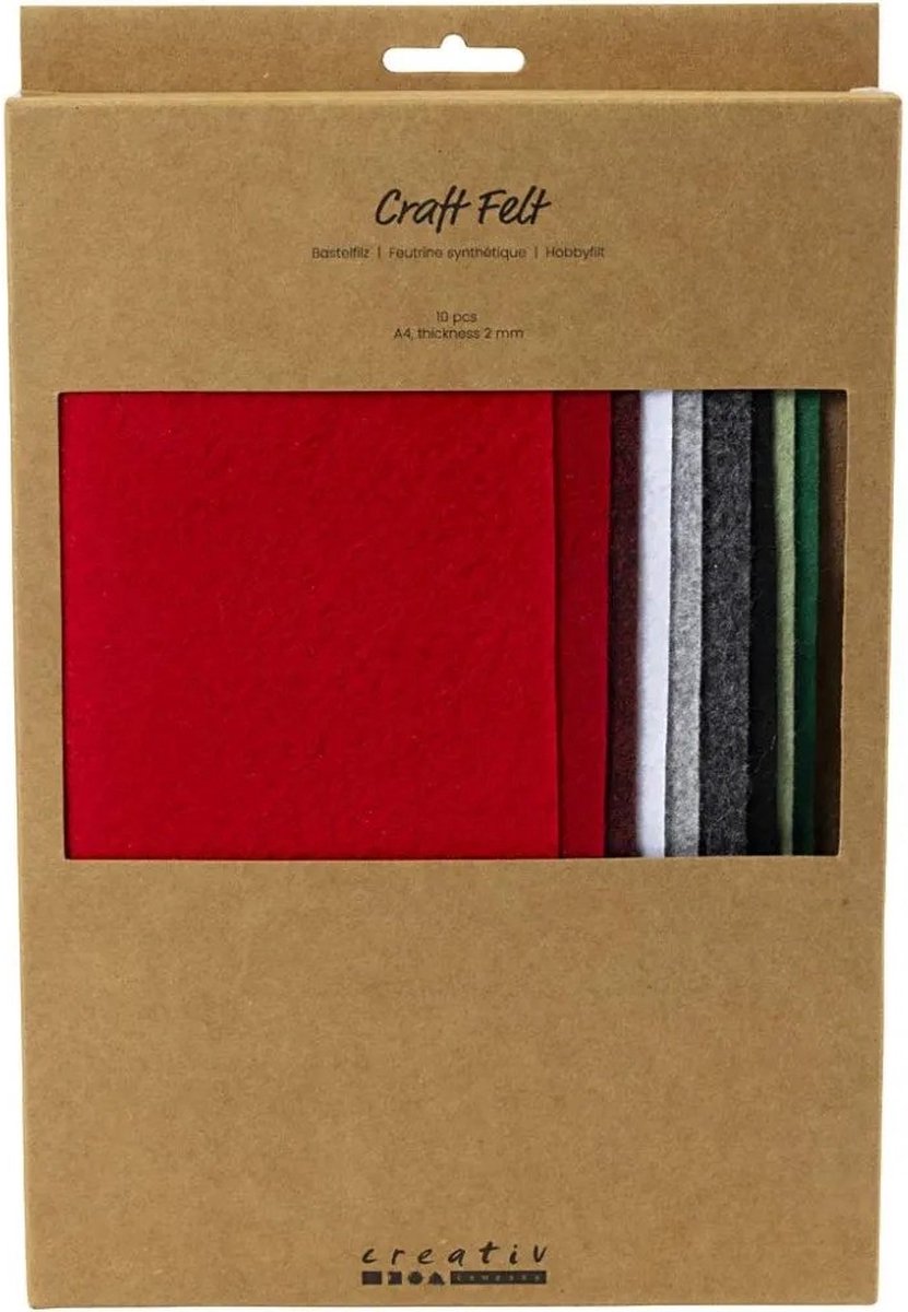 Creativ Company Hobbyvilt a4 dikte 2mm kerst kleuren - 10st.