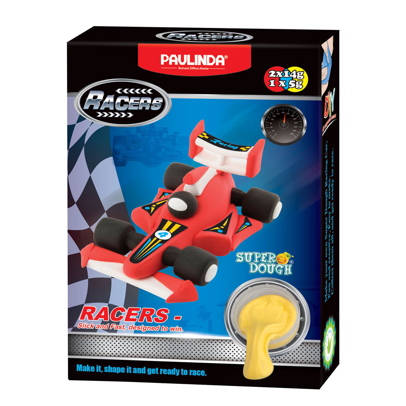 Paulinda Super dough raceauto kleien - 3 kleuren klei