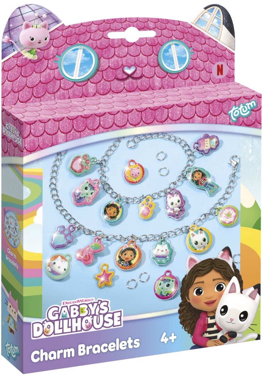 Totum Gabby’s poppenhuis 2 bedel armbandjes maken - gabby’s dollhouse knutselset sieraden vriendschapsarmbanden knutselen cadeau meisjes vanaf 3 jaar
