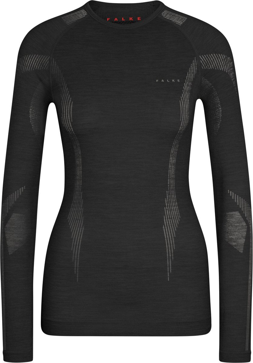 FALKE wool-tech longsleeve sneldrogend wol functioneel functioneel shirt met lange mouwen dames zwart - maat m