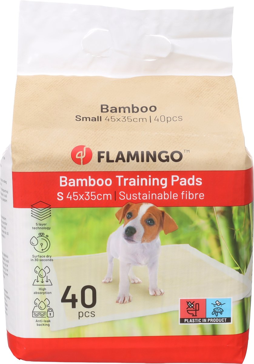 Flamingo Puppy pads – trainingsmat bamboo padu beige s – 45x35 cm – 40 stuks – bamboe zindelijkheidsmat voor puppy’s honden – super absorberend sneldrogend