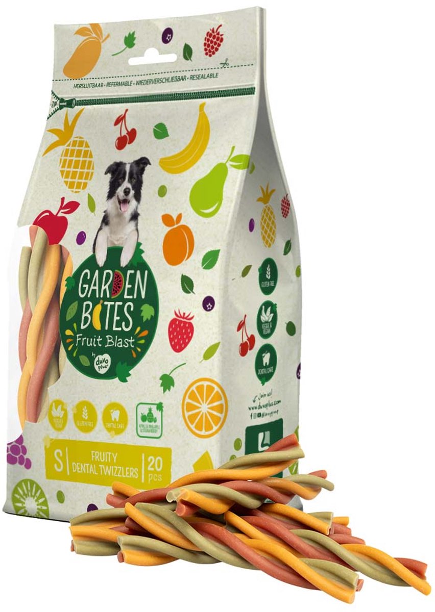 Duvo Plus garden bites - fruity dental twizzlers hondensnacks - hondensnoepjes - vegetarisch glutenvrij - extra large 3st
