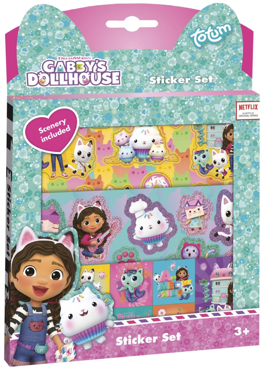 Totum Gabby’s poppenhuis stickerset 3 vellen stickers met speeldecor - gabby’s dollhouse - creatief speelgoed meisjes vanaf 3 jaar