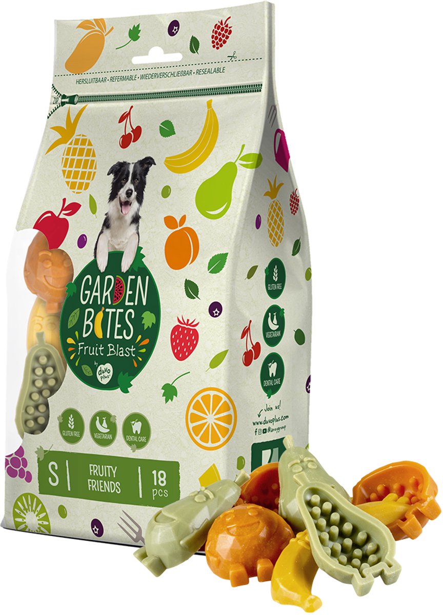 Garden Bites Duvoplus - fruity friends hondensnacks - hondensnoepjes - vegetarisch glutenvrij - small 18st
