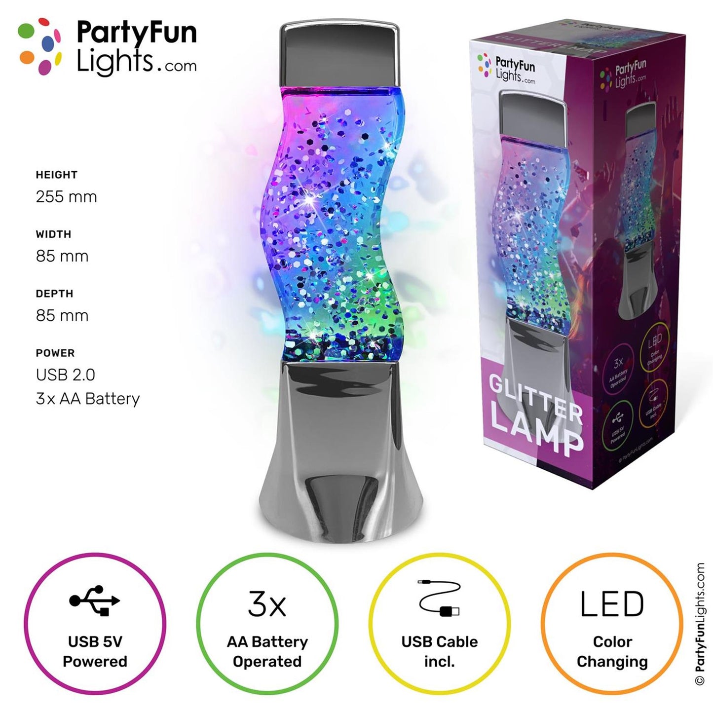 PartyFun Lights Tafellamp glitter led colour changing