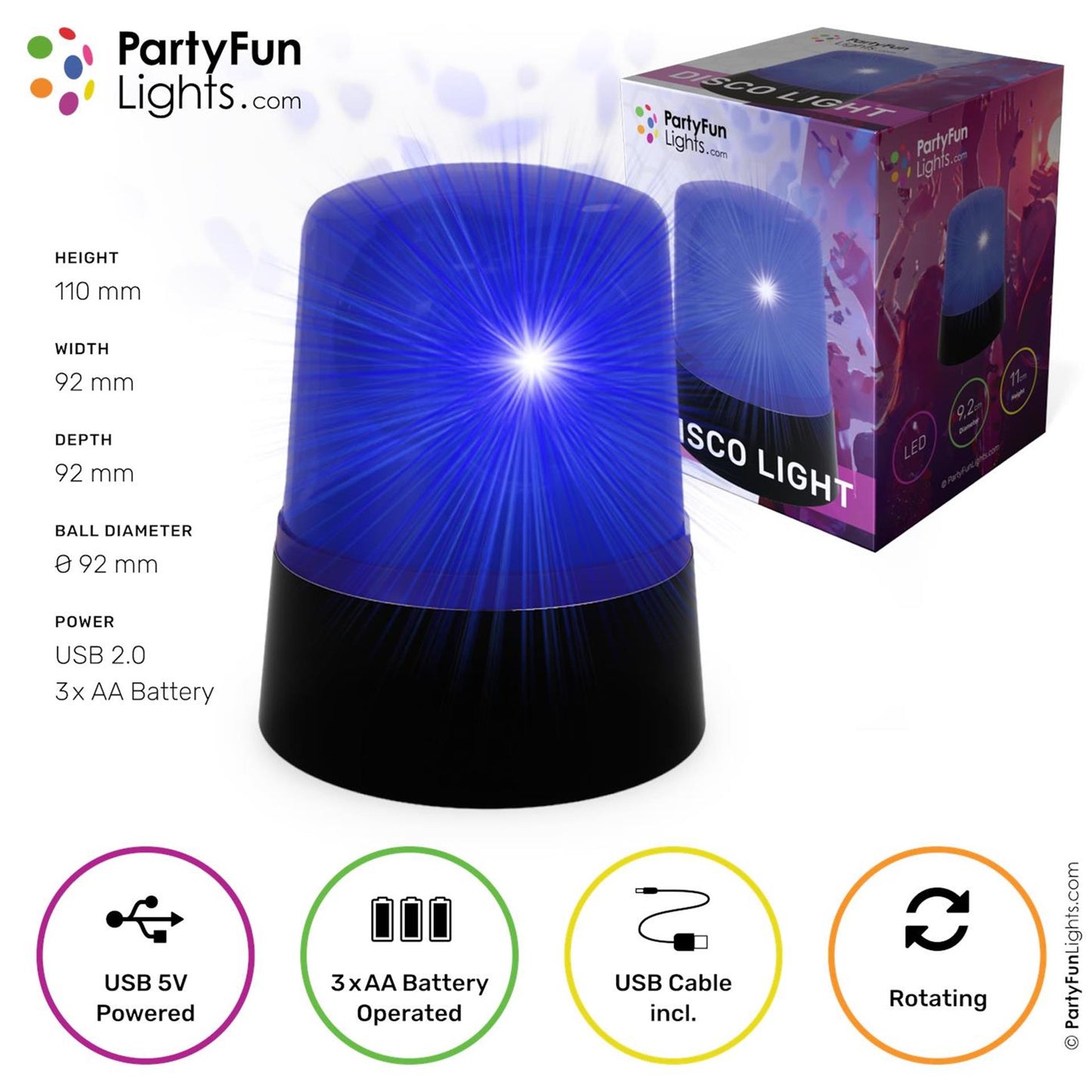 PartyFun Lights Tafellamp mini politie licht led blauw