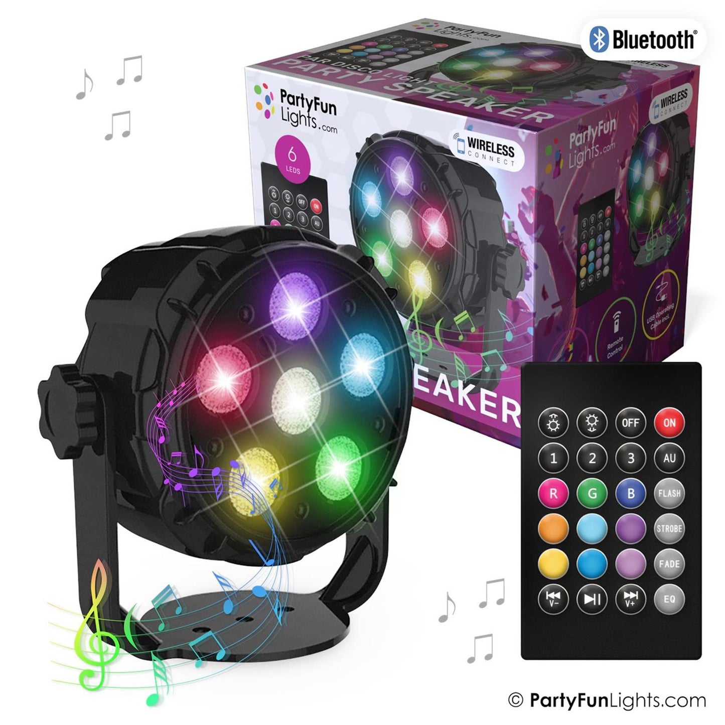 PartyFun Lights Bluetooth luidspreker 6x power leds