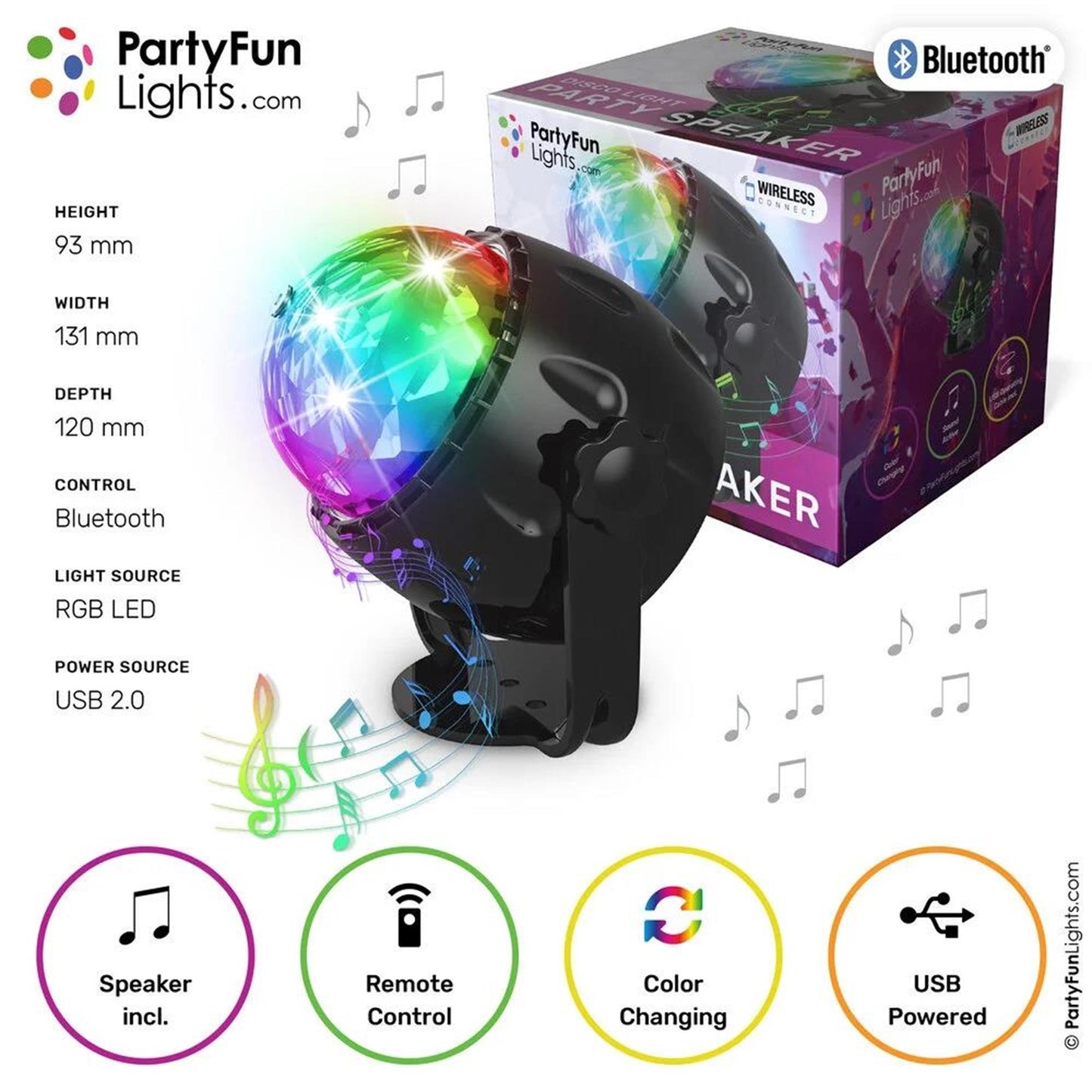 PartyFun Lights Bluetooth luidspreker compact led