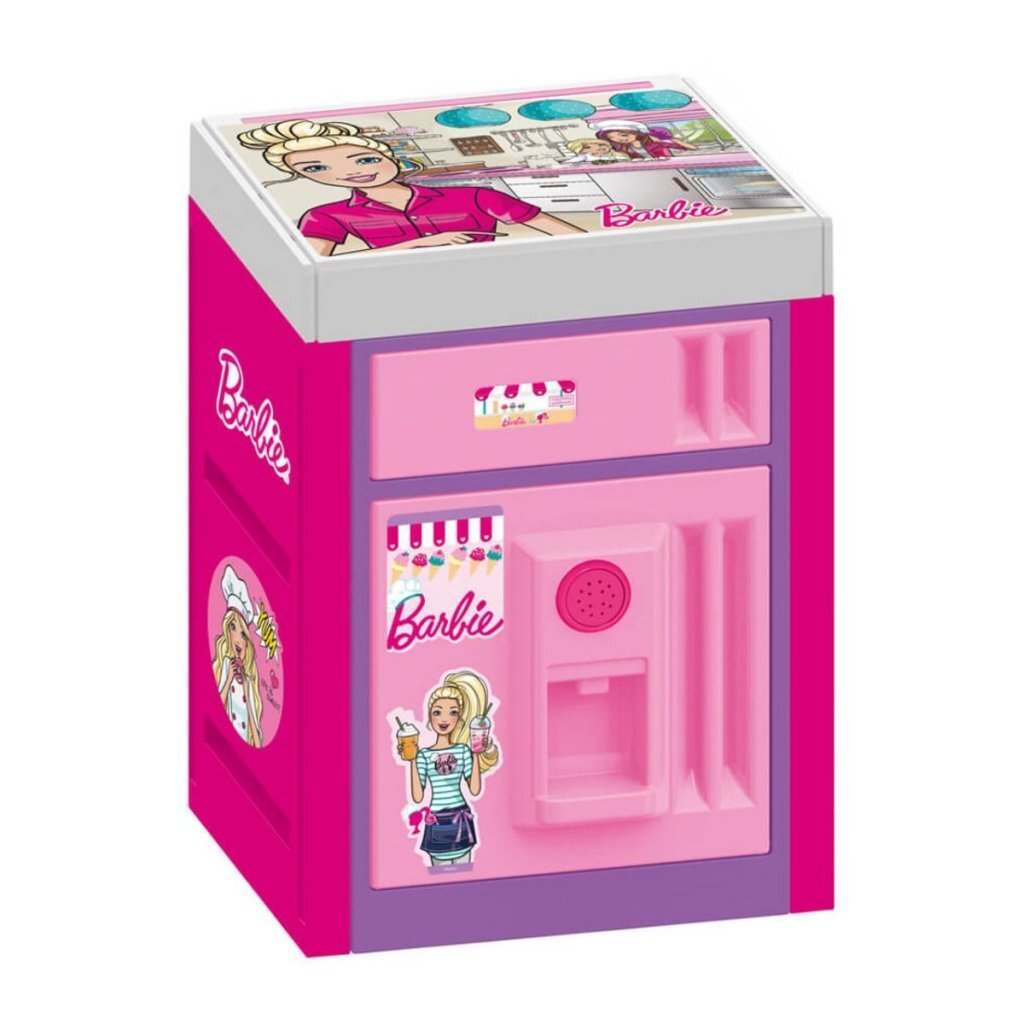 Dolu barbie koelkast + geluid roze paars