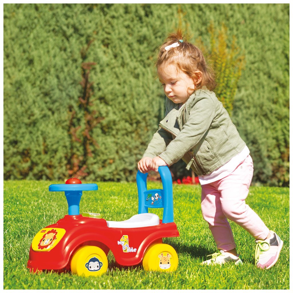 Fisher Price loopauto + toeter rood blauw geel