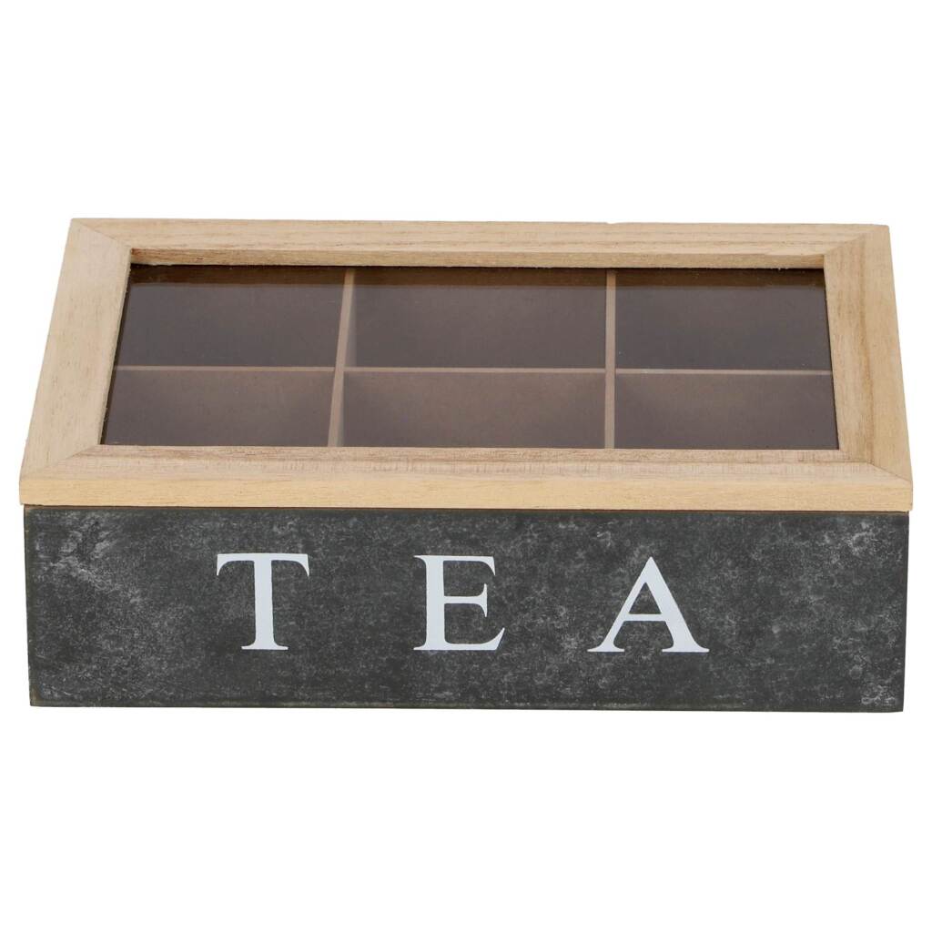 Daily Home tea theedoos met 6 vakken mdf glas