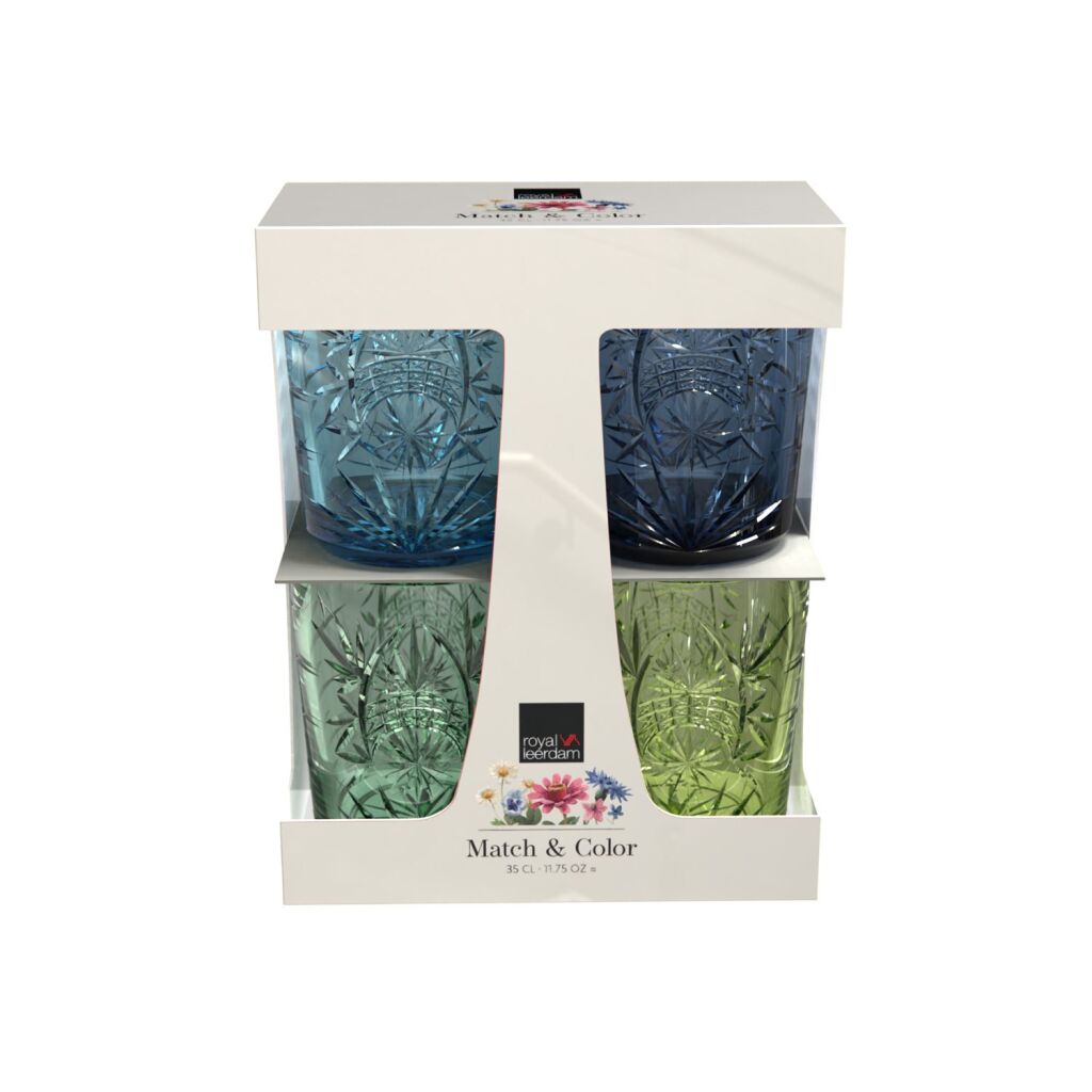 Royal Leerdam match and color waterglazen 35 cl 4 stuks groen blauw