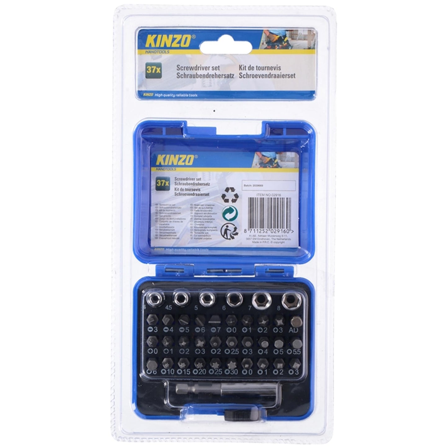 Kinzo bit dopsleutelset 37-delig
