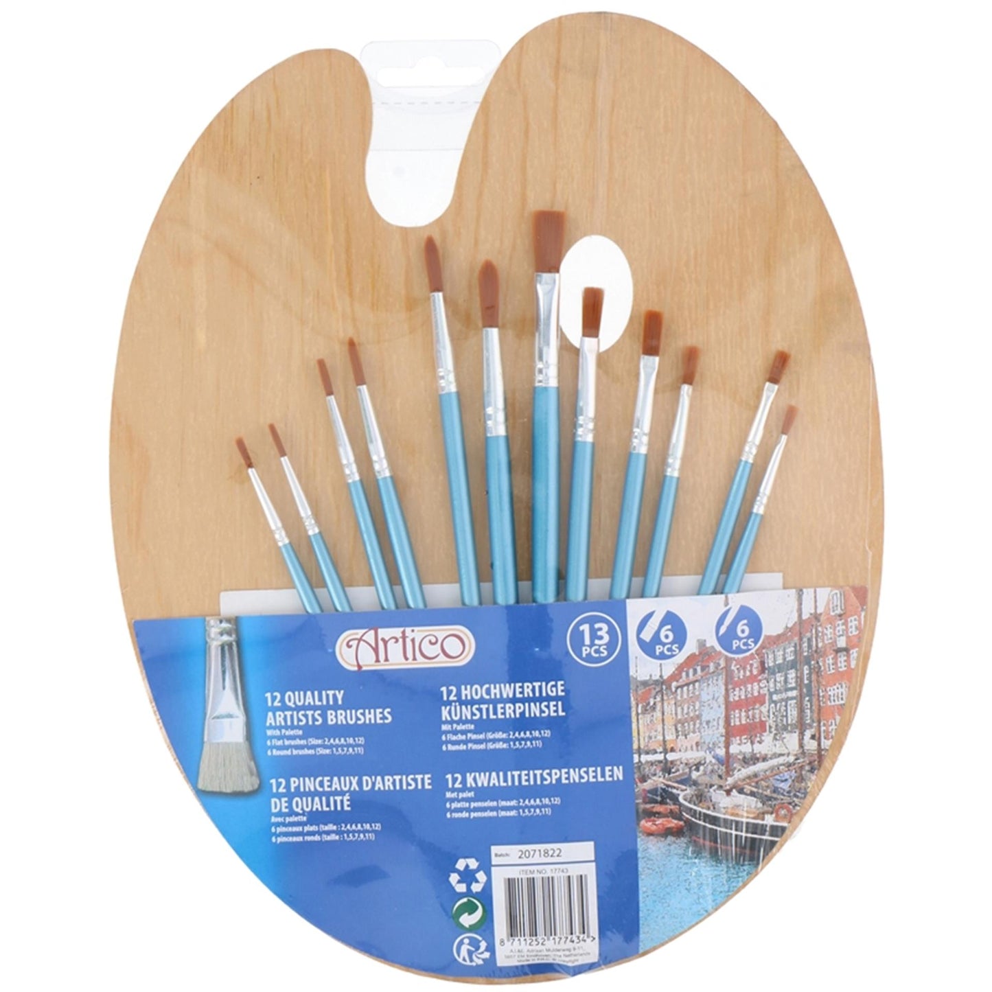 Creative Kids Verf palet hout met 12 penselen
