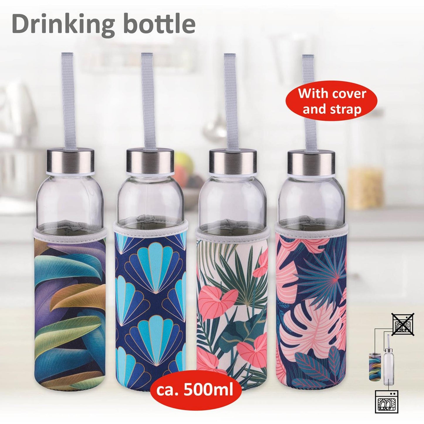 Alpina drinkfles glas 500ml + hoes